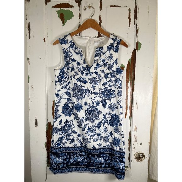 London Times Dresses & Skirts - London Times Womens Size 10 Sleeveless Sheath Dress Tunic Blue Jacobean Border